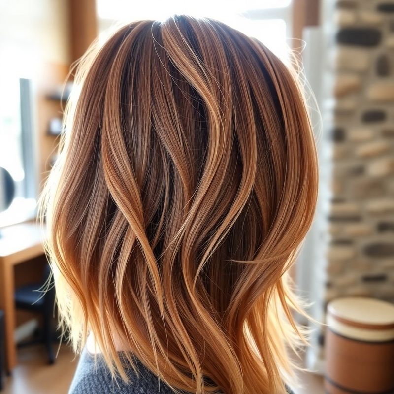 Macro detail of freshly balayaged hair with rose-warm gradient tones